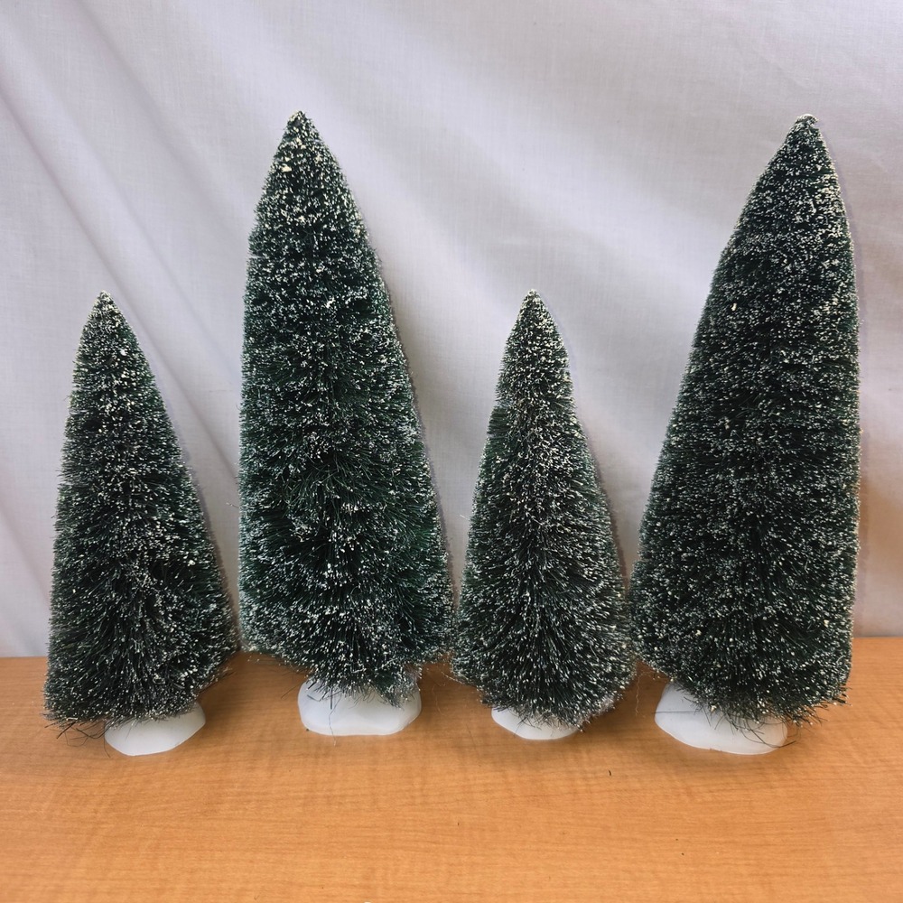 Department 56 Village Landscape Frosted Sisal Pine Trees Lot of 4 - 10" and 8"